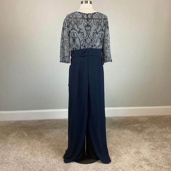 JS Collections Embroidered Chiffon Evening Gown Blue Size 6 Formal Dress - Picture 7 of 12